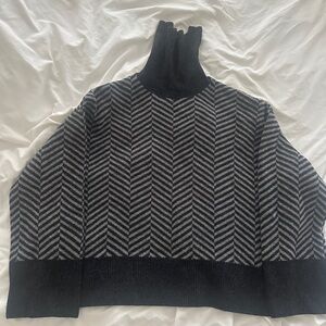 Barbour Black and Gray Chevron Knit Turtleneck Wool Sweater
